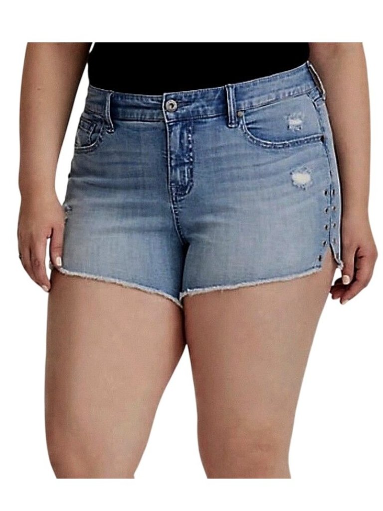 Torrid Denim Women's Light Wash Blue Grommets Side Cut-Off Denim Shorts Size 16